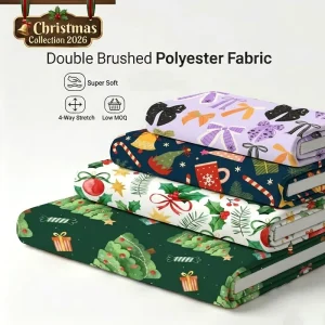 Christmas Trees Print DBP Fabric Custom Cute Design Double Brushed Poly Fabric for Yoga Wear No MOQ Custom Base Fabrics