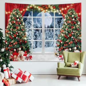 Christmas Wall Hanging Photo Backdrop Cross Border Bestseller Christmas Tree Wreath Tapestry Decorative Fabric Home Decor Nordic