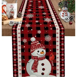 Christmas Woven Table Runner and Tablecloth Eco Friendly Art Deco Design Washable for Home and Hotel Indoor Decor