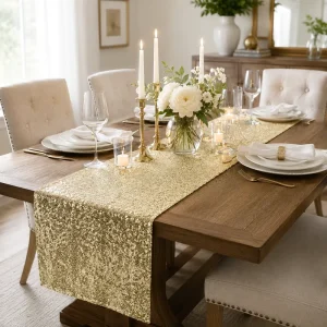 Christmas and Wedding Sequin Table Runner Polyester Full Coverage Sparkly Beaded Embroidered Table Runner