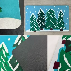 Christmas style Modern Eco friendly Woven Anti Slip Polyester Printed Striped Carpet Door Mat for Home Commercial PVC Backing