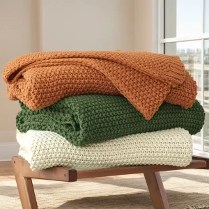 Chunky Cable Knit Throw Blanket Lightweight Grey for Sofa Couch Bed Nursery