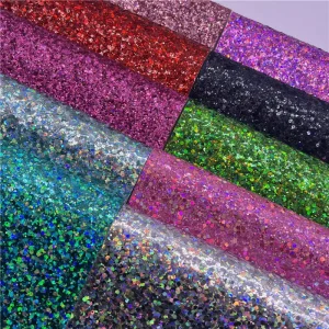Chunky Glitter Fabric with Felt Backing Synthetic Leather for Shoes and Bags