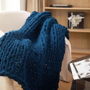 Chunky Knit Luxury Throw Nature Premium Soft Cozy Polyester Chenille Knitted Blanket