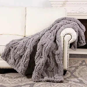 Chunky Knit Solid Blanket Chenille Throw Warm Soft for Sofa Bed Home Decor Beautiful Home Bed Blanket Gift