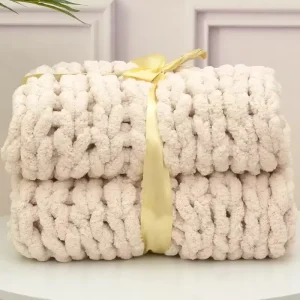 Chunky Knit Solid Luxury Raschel Blanket Premium Soft Cozy 100% Polyester Chenille Bulky Airplane Use Four Seasons Customizable