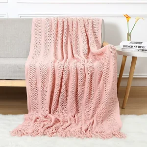 Chunky Knitted Blanket Sofa Throw Blanket With Tassels Weighted Blanket for Winter