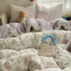 Class A Baby Double Gauze Cotton 4 Piece Bedding Set Muslin Breathable Soft Duvet Cover Sheet Pillowcase for Kid Nursery Room