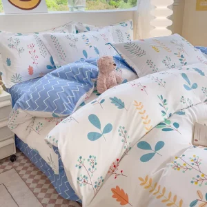 Class A Thickened and Ground Small Fresh Washed Cotton Quilt Cover Bed Sheet Pillowcase Four-piece Set