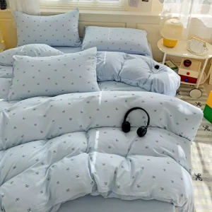 Class Baby Mother Grade Four Piece Comforter Set Small Floral Washed Cotton Quilt Cover Clean Knitted Bed Sheet Water Resistant