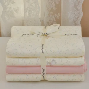 Class a Baby Grade 100% Cotton Double Gauze 4Pcs Bedding Set Duvet Cover Bed Sheet Fitted Sheet Soft for Student Dormitory Home
