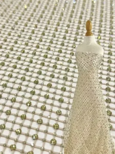 Classic Best selling Colorful Crystal Shiny Rhinestone Elastic Hollow Fishnet Dress Wedding Dress Lace Fabric