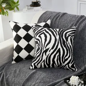 Classic Black White Animal Stripe Rhombus Print Throw Pillow Waterproof Cushion for Sofa Side Bed Office Chair & Home Decor