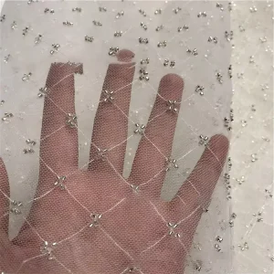 Classic Checkered Beaded Embroidery Mesh Fabric Bugle Beads Lace for Women Dress Bridal Wedding Evening Gown