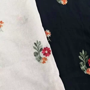 Classic Floral Embroidery Fabric Red Flower Design Cotton Material for Traditional Dress Fashion Accessories