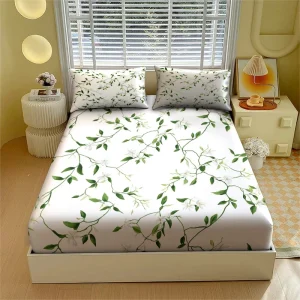 Classic Floral Print Warm Bedding Set Elegant Durable Twin 3pcs Bamboo Fiber Fitted Sheet Set for All Seasons