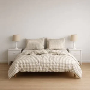 Classic Gingham Checkered Yarn Dyed 100% Washed Cotton Luxury Breathable Soft Queen King Size Bedding Cotton Duvet Cover Set