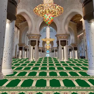 Classic Green Jacquard Washable Mosque Carpet Roll High Pile Wall to Wall Prayer Rug for Traditional Masjid