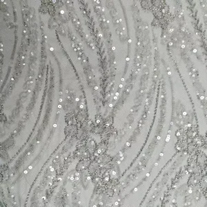 Classic Green Wave Pattern Sequin Lace Fabric Dynamic Embroidery Mesh Tulle for Dancing Outfits Evening Party Dresses