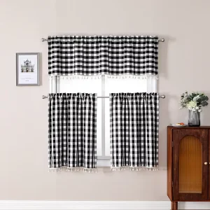Classic Kitchen Small Rod Pocket Curtains Set Short Window Checks Design Curtains for Kitchen Window