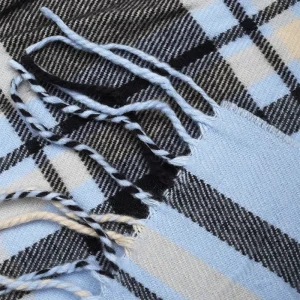 Classic Light Blue Plaid Flannel Blanket with Fringed Edges Super Soft Warm Lightweight Washable Sofa Throw