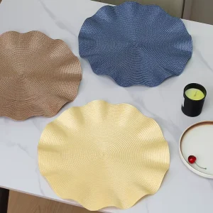Classic Lotus Leaf Design Non Slip Plastic Round Place Mats Washable Dining Table Placemats
