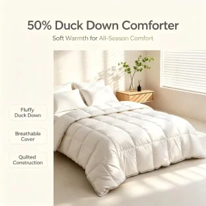 Classic Luxury White Duck Down Comforter 50% Duck Filling Four Seasons Use Washable Summer Ready Cotton Cover Custom Logo Option