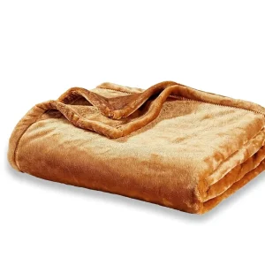 Classic Modern VelvetLoft Solid Polyester Lightweight Soft Fuzzy Plush King Size Bed Couch Butterscotch Blanket