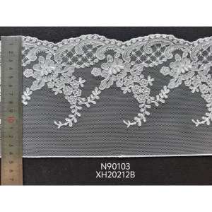 Classic Narrow Stripe Embroidered 100% Polyester Knitted Sheer Mesh Fabric Dressmaking Apparel Decoration OEM for Girls Boys