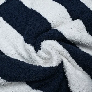 Classic Navy White Stripe Knitted Blanket Ultra Soft Lightweight Breathable All Season Sofa Throw