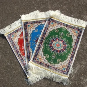 Classic Pattern Muslim Prayer Mat Small Ice Silk Rug Foldable Camping Carpet Tassel Non slip Backing Low Pile for Outdoor Use