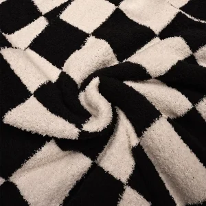 Classic Plaid Knitted Half Velvet Blanket Ultra Soft Warm Foldable Washable All Season Sofa Throw
