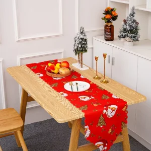Classic Printed Polyester Festive Table Runner for Christmas New Year Wedding Parties Reusable & Eco Friendly