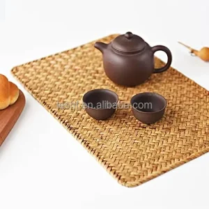 Classic Rectangular Woven Fabric Placemats Wicker & Natural Seagrass 17″ X 12″ 5mm Thick Eco Friendly Dining Table Mats