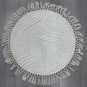 Classic Round Polyester Floor Mat Vibrant Wave Line Non Slip Backing Home Decorative Mat Sofa Side Couch Entryway Living Room