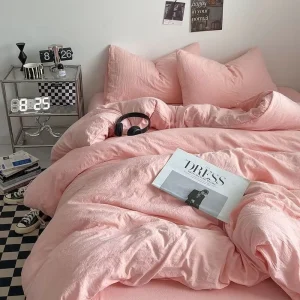 Classic Solid 4 PCS Duvet Cover Sets with Flat Sheet and Pillowcases All Season Duvet Cover Sets Luxury Duvet Cover Sets