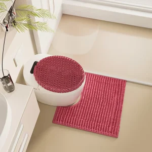 Classic Solid Color Soft Fiber Non slip Bathroom Carpet Cover Bathroom Non slip Mat Chenille Bathroom Three piece Bath Mats