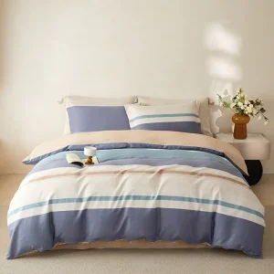 Classic Stripe Cotton Bedding Set Breathable Skin-friendly Duvet Cover Set for Master Suite