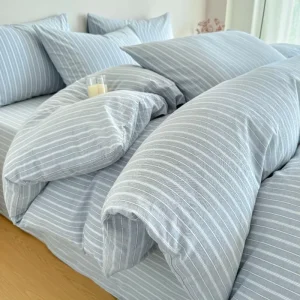 Classic Striped 3pcs Bedding Sheet Set Quilt Cover Double-Sided Printed Duvet Cover and Pillowcase for Home Use