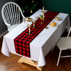 Classic Style Dining Table Mats Runners Red and Black Checkered Tablecloth Polyester Restaurant Table Runner