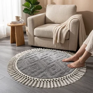 Classic Style Round Polyester Vibrant Multicolor Assorted Designs Non Slip Backing Home Decorative Mat Sofa Side Couch Entryway