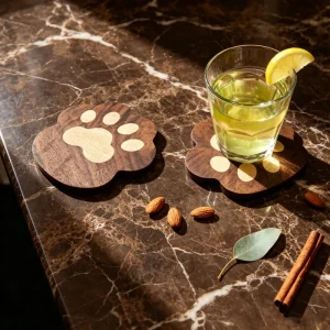 Classic Style Round Walnut Wood Cup Mat Coasters 11.5×12.2×1.2cm Eco-Friendly Reusable Insulated