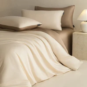 Classic Two-Tone 100S Long Staple Cotton Satin 300TC Floral Plant Home Bedding Set 4 Piece Solid Color OEKO-TEX Certified