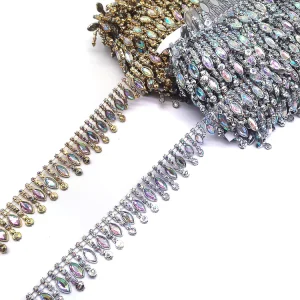 Clear AB Tear Drop Acrylic Rhinestones Plastic Chain Trim Decorative Banding for Shoes Bags Garment Accessories
