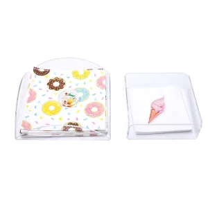 Clear Acrylic Cocktail Napkin Holder Two Size Options Printed Decorative Button Desktop Napkin Organizer