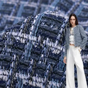 Clothing Tweed Fabric Polyester Cotton Blend Woven Tweed Fabric for Blazer Suit Coat
