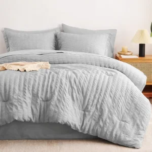 Cloud Loft Seersucker Comforter Set Dimensional Crinkle Luxury Soft Microfiber Bedding