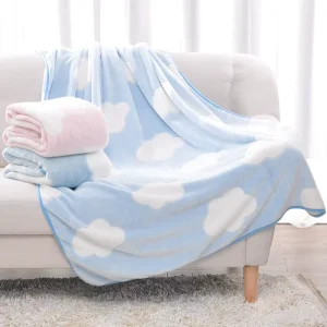 Cloud Print Flannel Throw Blanket Ultra Soft Baby Bed Cover with Cloud Pattern Kids Home Office Nap Picnic Gift Eco Friendly