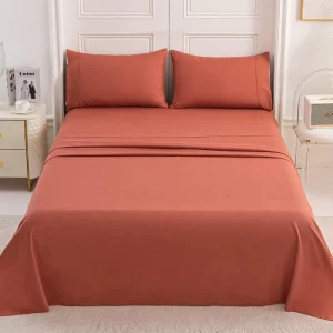 Cloudland 4 Piece Queen Size Bedding Sets Egyptian Cotton Fitted Flat Bed Sheets Plain Style