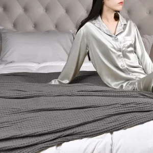 Cloudland Modern Solid Color Waffle Weave Throw Blanket Super King Size 100% Cotton